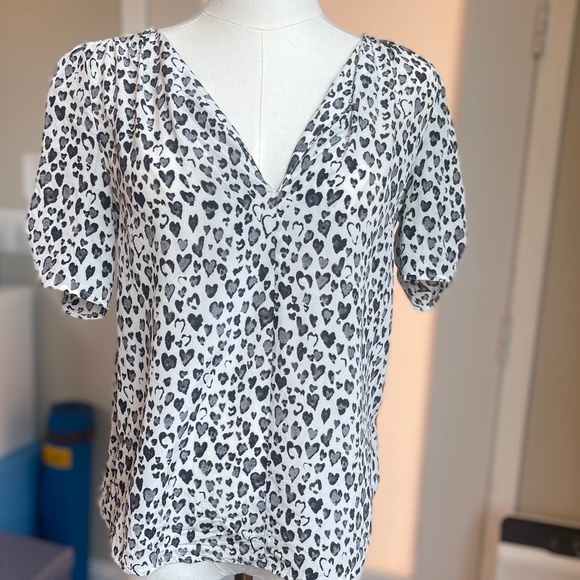 JOIE Silk Blouse, Short Sleeve V-Neck - Picture 2 of 12